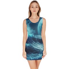 Moonlight High Tide Storm Tsunami Waves Ocean Sea Bodycon Dress by uniart180623