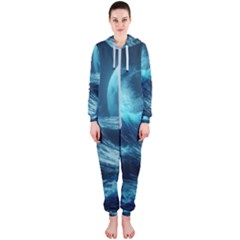 Moonlight High Tide Storm Tsunami Waves Ocean Sea Hooded Jumpsuit (ladies)