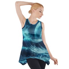 Moonlight High Tide Storm Tsunami Waves Ocean Sea Side Drop Tank Tunic by uniart180623