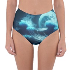 Moonlight High Tide Storm Tsunami Waves Ocean Sea Reversible High-waist Bikini Bottoms by uniart180623