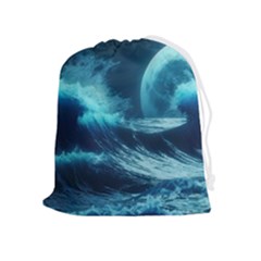 Moonlight High Tide Storm Tsunami Waves Ocean Sea Drawstring Pouch (xl) by uniart180623