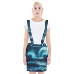 Moonlight High Tide Storm Tsunami Waves Ocean Sea Braces Suspender Skirt by uniart180623