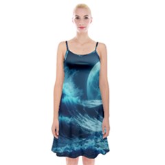 Moonlight High Tide Storm Tsunami Waves Ocean Sea Spaghetti Strap Velvet Dress