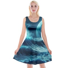 Moonlight High Tide Storm Tsunami Waves Ocean Sea Reversible Velvet Sleeveless Dress