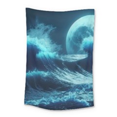 Moonlight High Tide Storm Tsunami Waves Ocean Sea Small Tapestry