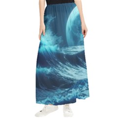 Moonlight High Tide Storm Tsunami Waves Ocean Sea Maxi Chiffon Skirt by uniart180623