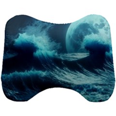 Moonlight High Tide Storm Tsunami Waves Ocean Sea Head Support Cushion by uniart180623