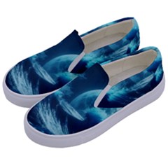 Moonlight High Tide Storm Tsunami Waves Ocean Sea Kids  Canvas Slip Ons by uniart180623