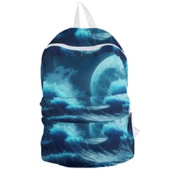 Moonlight High Tide Storm Tsunami Waves Ocean Sea Foldable Lightweight Backpack by uniart180623