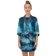 Moonlight High Tide Storm Tsunami Waves Ocean Sea Half Sleeve Chiffon Kimono by uniart180623