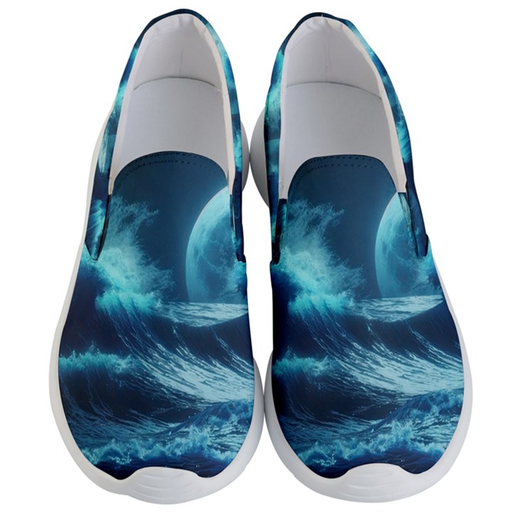 Moonlight High Tide Storm Tsunami Waves Ocean Sea Men s Lightweight Slip Ons