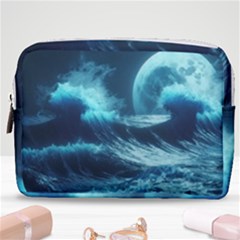 Moonlight High Tide Storm Tsunami Waves Ocean Sea Make Up Pouch (medium) by uniart180623