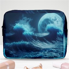 Moonlight High Tide Storm Tsunami Waves Ocean Sea Make Up Pouch (large) by uniart180623