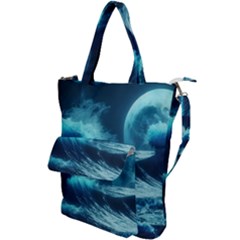 Moonlight High Tide Storm Tsunami Waves Ocean Sea Shoulder Tote Bag by uniart180623