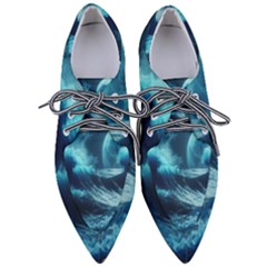 Moonlight High Tide Storm Tsunami Waves Ocean Sea Pointed Oxford Shoes by uniart180623