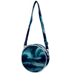 Moonlight High Tide Storm Tsunami Waves Ocean Sea Crossbody Circle Bag by uniart180623