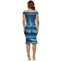 Moonlight High Tide Storm Tsunami Waves Ocean Sea Off Shoulder Ruffle Split Hem Bodycon Dress View4