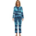 Moonlight High Tide Storm Tsunami Waves Ocean Sea Womens  Long Sleeve Lightweight Pajamas Set View1