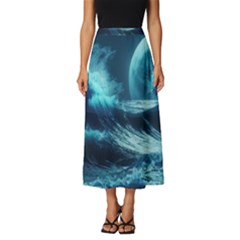 Moonlight High Tide Storm Tsunami Waves Ocean Sea Classic Midi Chiffon Skirt by uniart180623