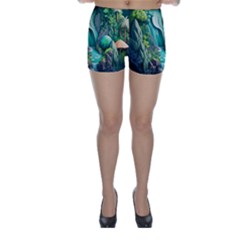 Waterfall Jungle Nature Paper Craft Trees Tropical Skinny Shorts by uniart180623