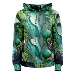 Waterfall Jungle Nature Paper Craft Trees Tropical Women s Pullover Hoodie