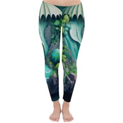 Waterfall Jungle Nature Paper Craft Trees Tropical Classic Winter Leggings