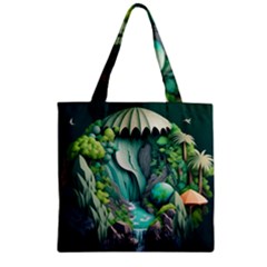 Waterfall Jungle Nature Paper Craft Trees Tropical Zipper Grocery Tote Bag by uniart180623