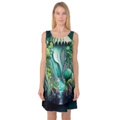 Waterfall Jungle Nature Paper Craft Trees Tropical Sleeveless Satin Nightdress by uniart180623