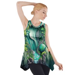 Waterfall Jungle Nature Paper Craft Trees Tropical Side Drop Tank Tunic by uniart180623