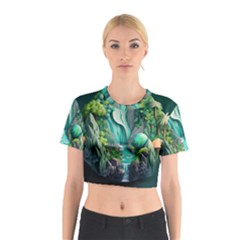 Waterfall Jungle Nature Paper Craft Trees Tropical Cotton Crop Top by uniart180623