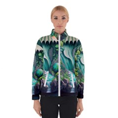 Waterfall Jungle Nature Paper Craft Trees Tropical Women s Bomber Jacket