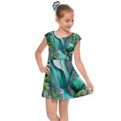 Waterfall Jungle Nature Paper Craft Trees Tropical Kids  Cap Sleeve Dress by uniart180623