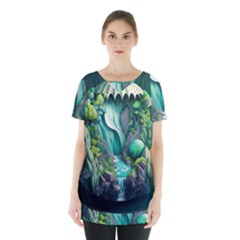 Waterfall Jungle Nature Paper Craft Trees Tropical Skirt Hem Sports Top by uniart180623