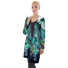 Waterfall Jungle Nature Paper Craft Trees Tropical Hooded Pocket Cardigan by uniart180623