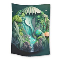 Waterfall Jungle Nature Paper Craft Trees Tropical Medium Tapestry