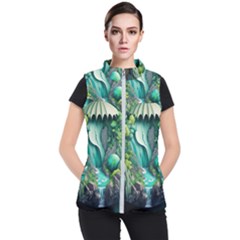 Waterfall Jungle Nature Paper Craft Trees Tropical Women s Puffer Vest