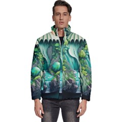 Waterfall Jungle Nature Paper Craft Trees Tropical Men s Puffer Bubble Jacket Coat by uniart180623