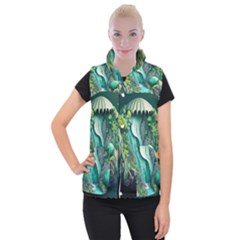 Waterfall Jungle Nature Paper Craft Trees Tropical Women s Button Up Vest