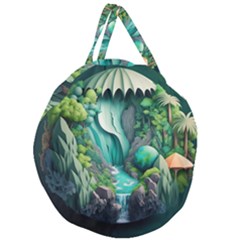 Waterfall Jungle Nature Paper Craft Trees Tropical Giant Round Zipper Tote by uniart180623