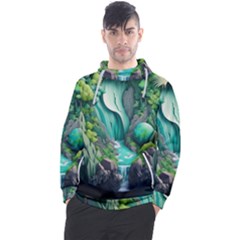 Waterfall Jungle Nature Paper Craft Trees Tropical Men s Pullover Hoodie