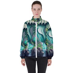 Waterfall Jungle Nature Paper Craft Trees Tropical Women s High Neck Windbreaker by uniart180623