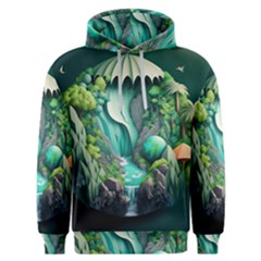 Waterfall Jungle Nature Paper Craft Trees Tropical Men s Overhead Hoodie