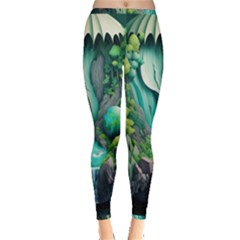 Waterfall Jungle Nature Paper Craft Trees Tropical Inside Out Leggings by uniart180623