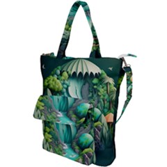 Waterfall Jungle Nature Paper Craft Trees Tropical Shoulder Tote Bag by uniart180623