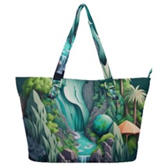 Waterfall Jungle Nature Paper Craft Trees Tropical Full Print Shoulder Bag by uniart180623