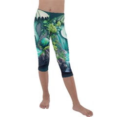 Waterfall Jungle Nature Paper Craft Trees Tropical Kids  Lightweight Velour Capri Leggings  by uniart180623