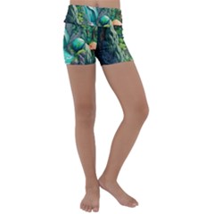 Waterfall Jungle Nature Paper Craft Trees Tropical Kids  Lightweight Velour Yoga Shorts by uniart180623