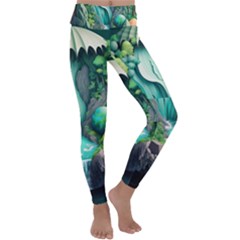 Waterfall Jungle Nature Paper Craft Trees Tropical Kids  Lightweight Velour Classic Yoga Leggings by uniart180623