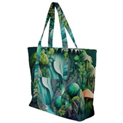 Waterfall Jungle Nature Paper Craft Trees Tropical Zip Up Canvas Bag by uniart180623