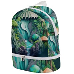 Waterfall Jungle Nature Paper Craft Trees Tropical Zip Bottom Backpack by uniart180623